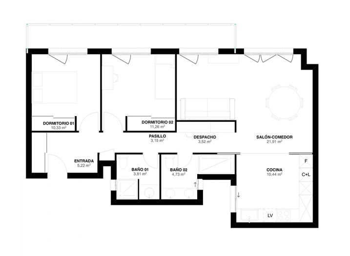 Plano del proyecto sin cotas (Solución B)